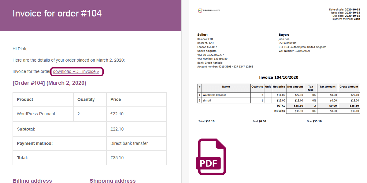 PDF Invoices - WooCommerce Email with an Invoice