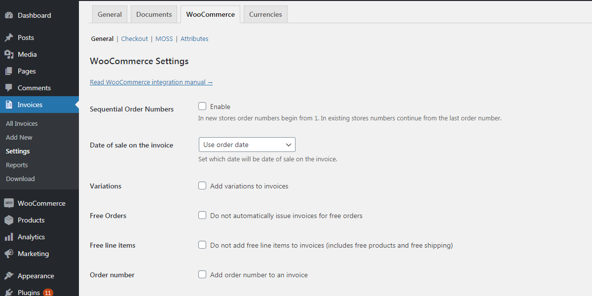 PDF Invoices for WooCommerce - Settings