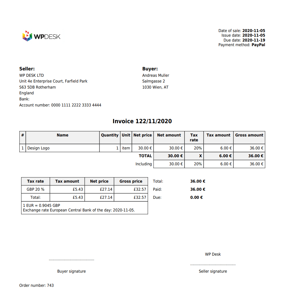 Flexible Invoices Woocommerce Vat Invoice OSS MOSS