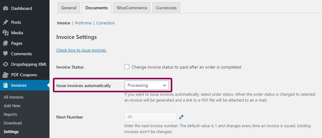 Set The Status - Automatic invoicing For Woocommerce Orders with a plugin