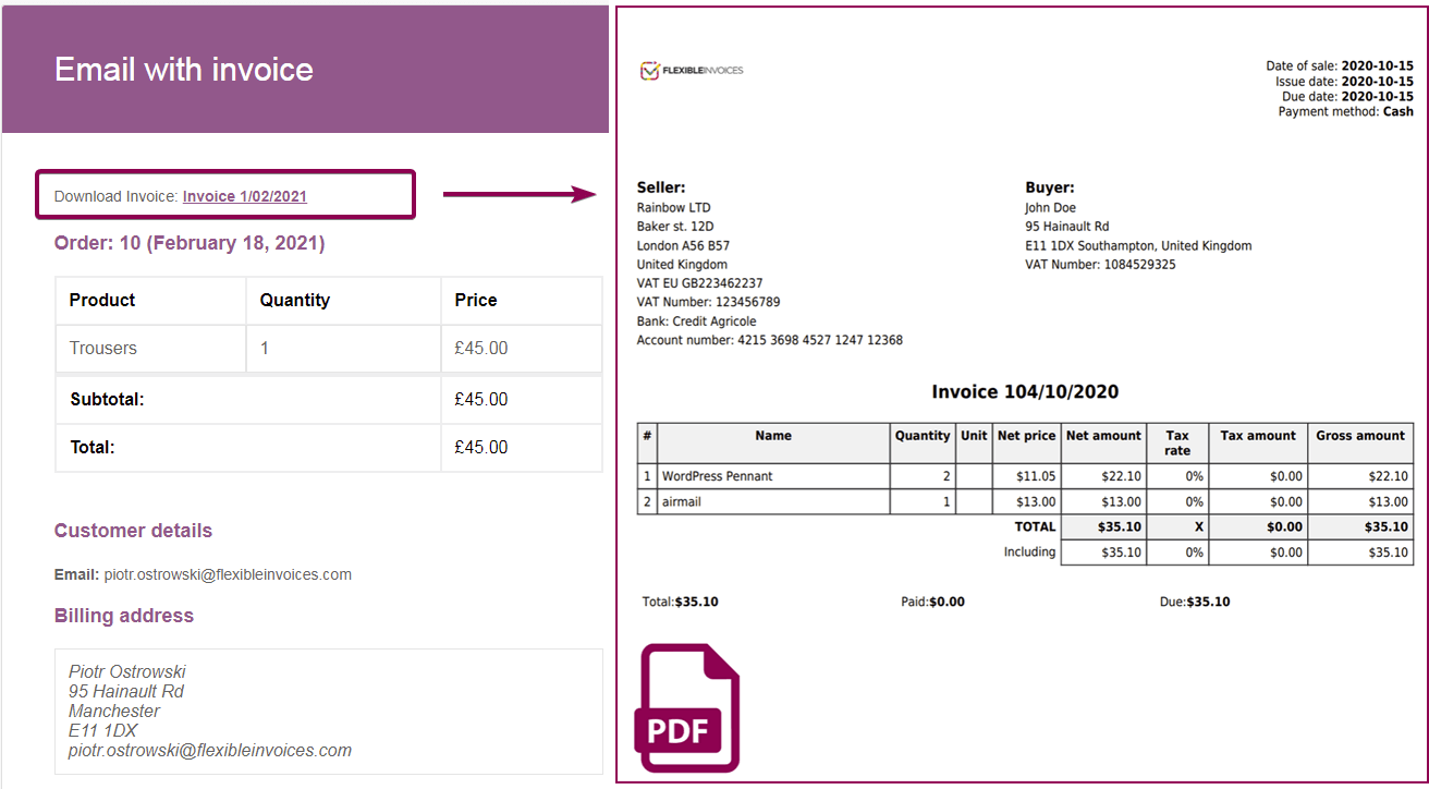 Send Email to Customer with a PDF Invoice