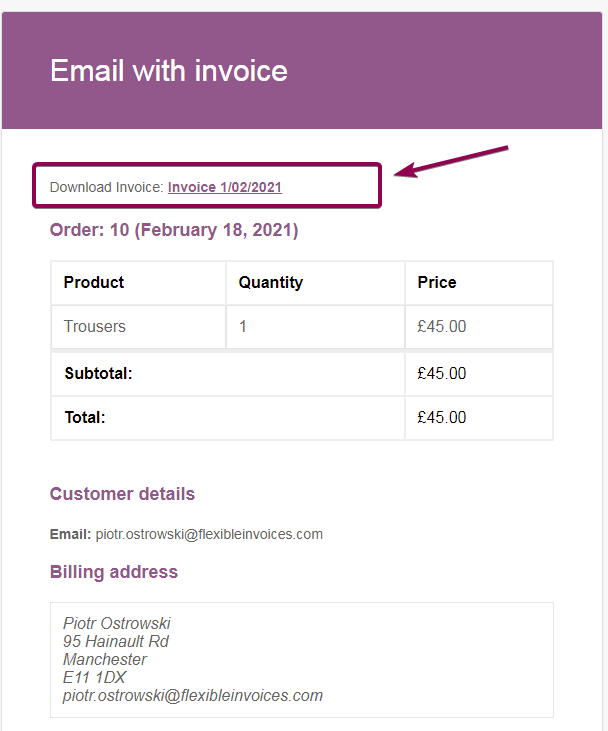 Flexible Invoices Customer Email