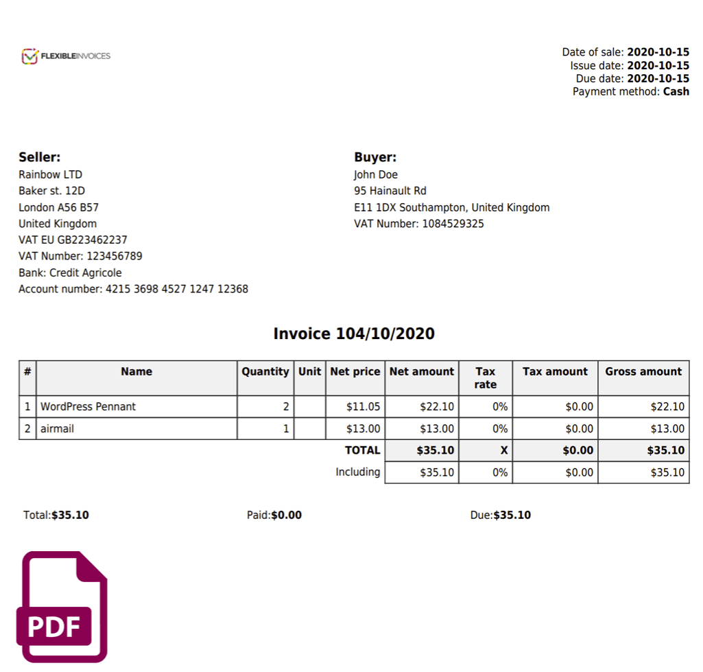 Flexible Invoices - invoicing plugin for WooCommerce - invoice view