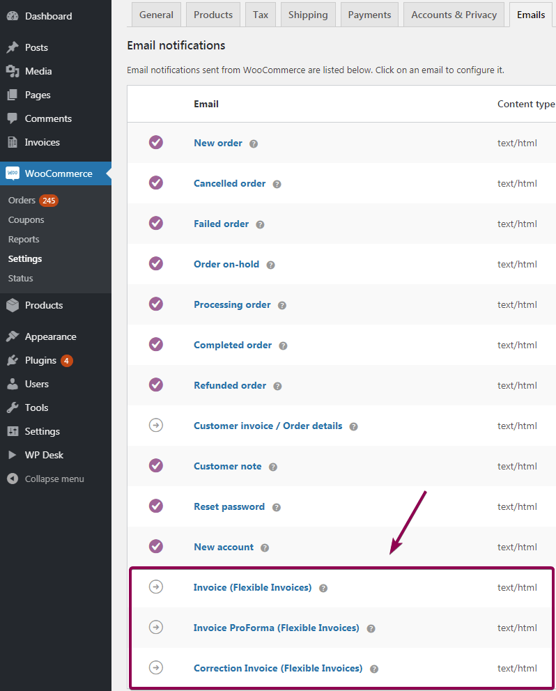 Flexible Invoices Woocommerce Emails