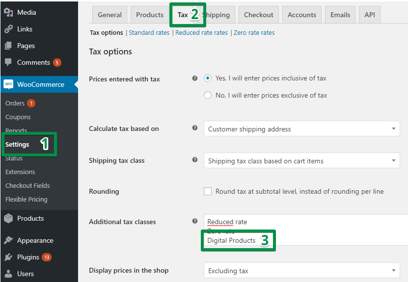 Create Additional Tax Class in Woocommerce