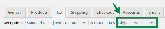 Digital Products Tax Rates Settings Link In Woocommerce