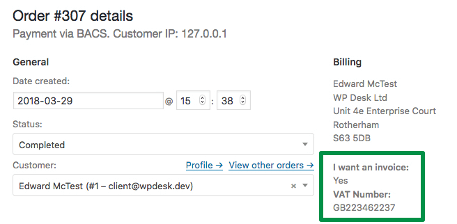 Vat Number In Woocommerce Admin Order Edit Screen