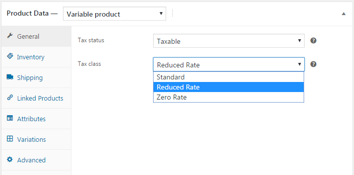 Woocommerce Product Tax Class