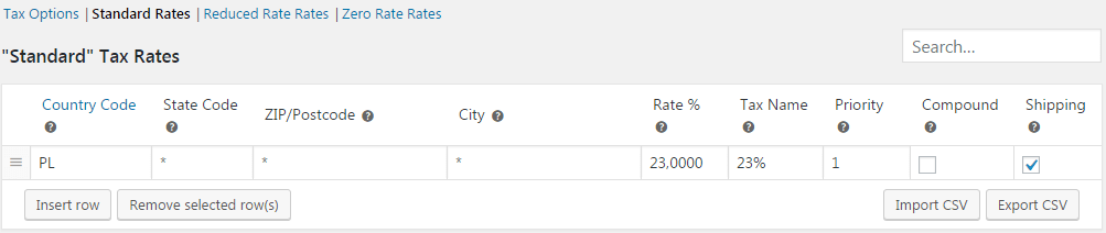 Woocommerce Standard Rates