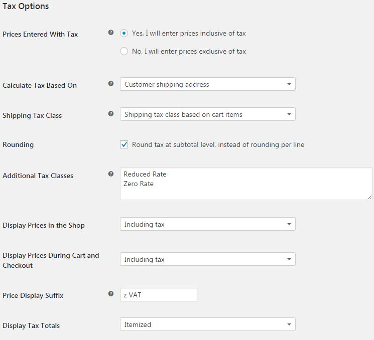 Woocommerce Tax Options