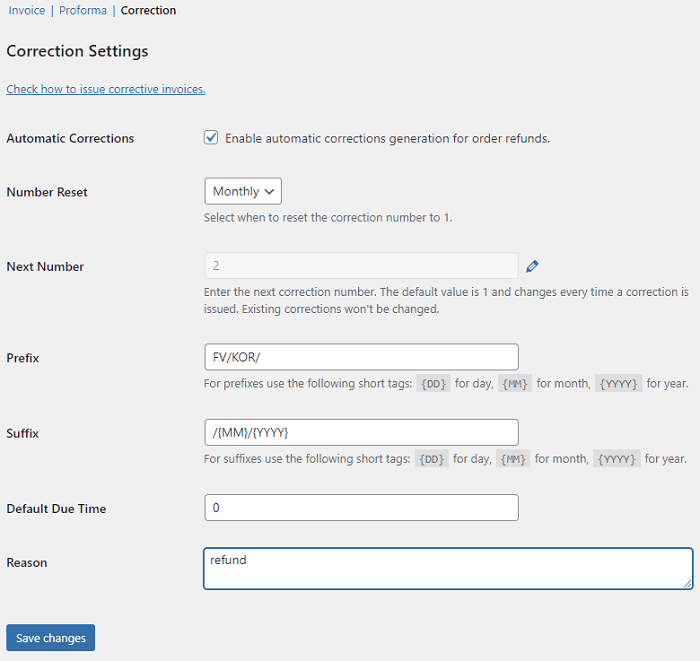 WooCommerce Correcting Invoice and Corrections