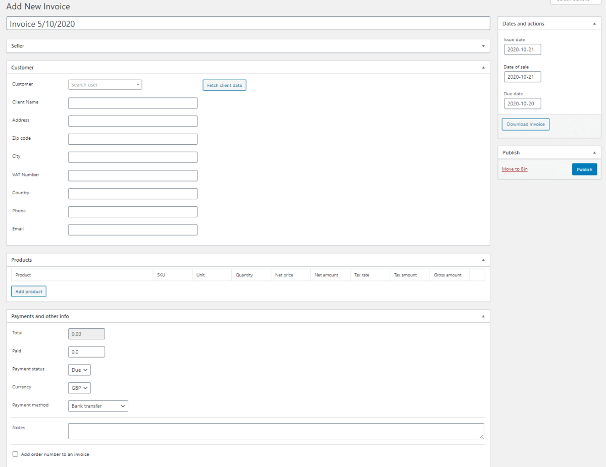 Proforma Invoice in WooCommerce - Manual Issuing