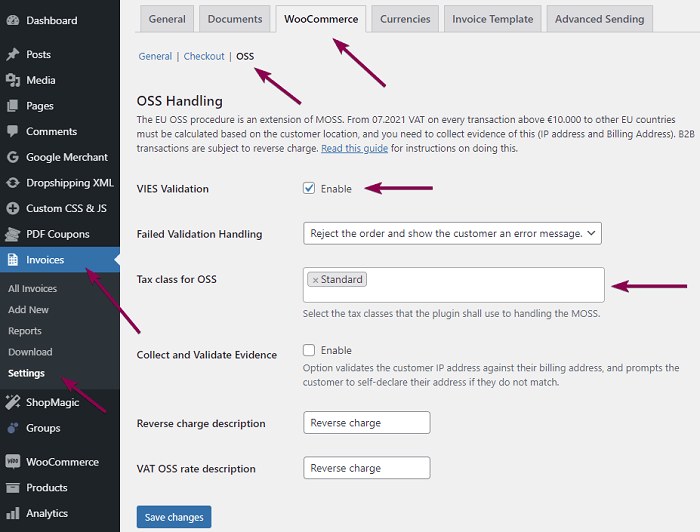 Settings for WooCommerce OSS mechanism