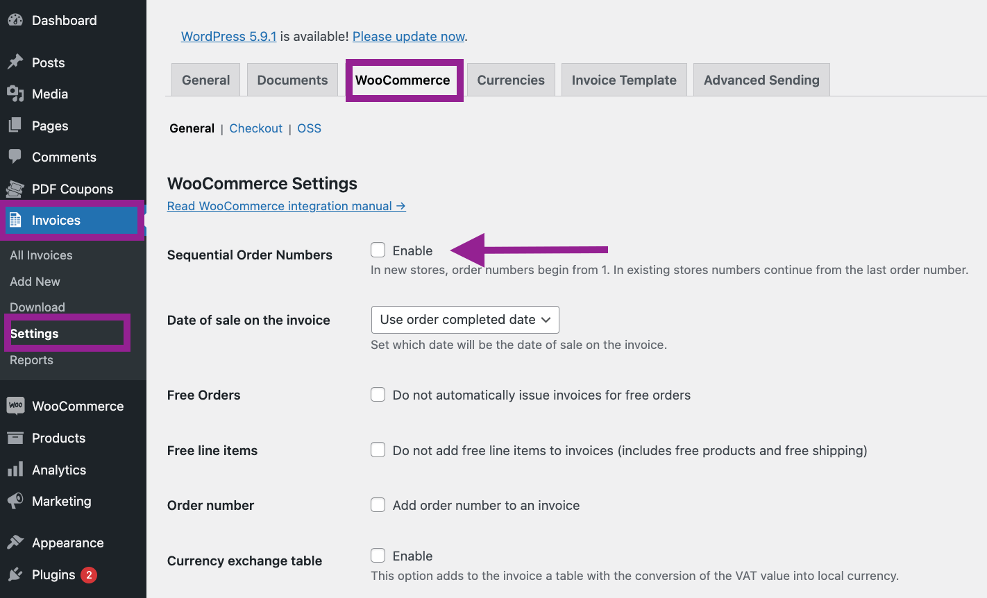 WooCommerce Sequential Order Number - setting