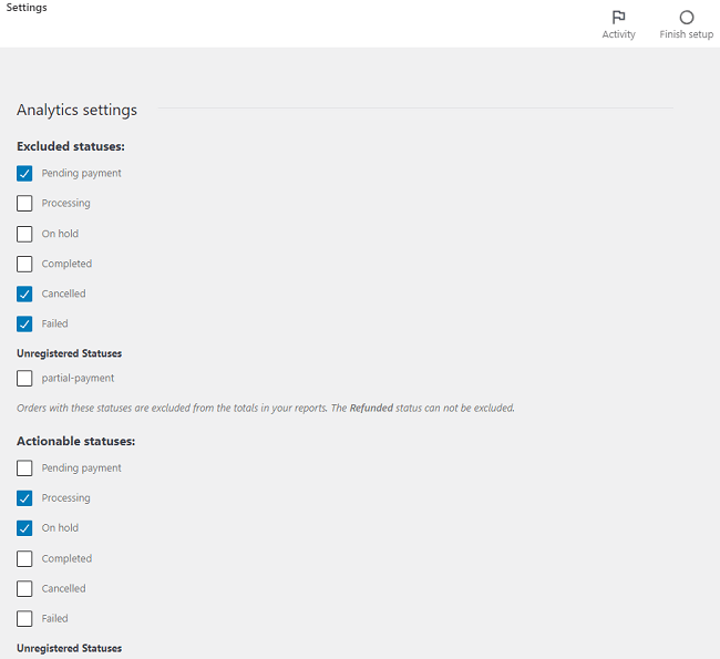 Woocommerce Analytics Settings