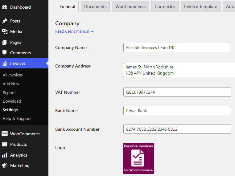 Woocommerce Receipt Plugin - Enter your Business Details