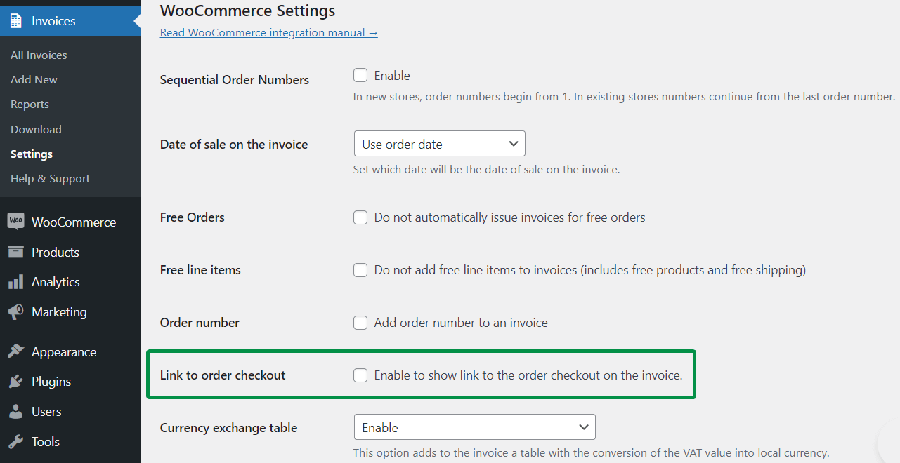 Link To Order Checkout On The Pdf Invoice In Woocommerce