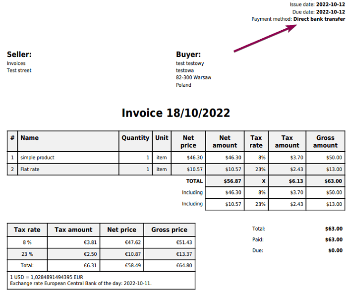 Order Payments Invoice Woocommerce