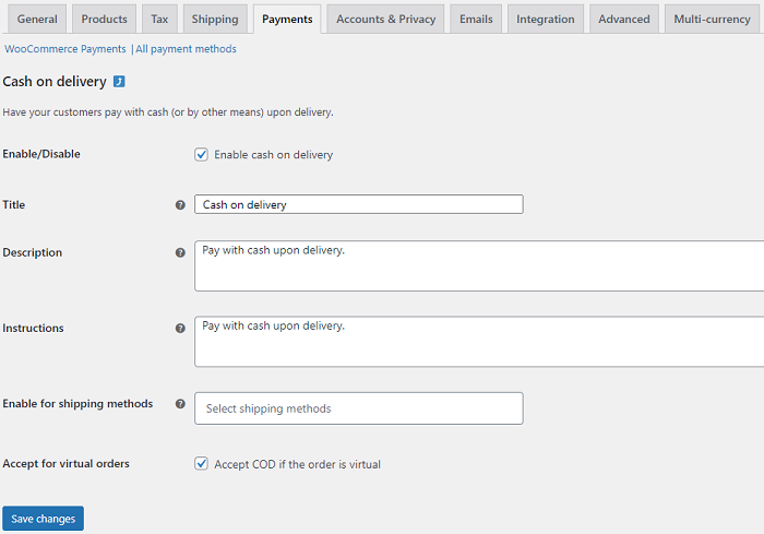 Cash On Delivery WooCommerce payment method
