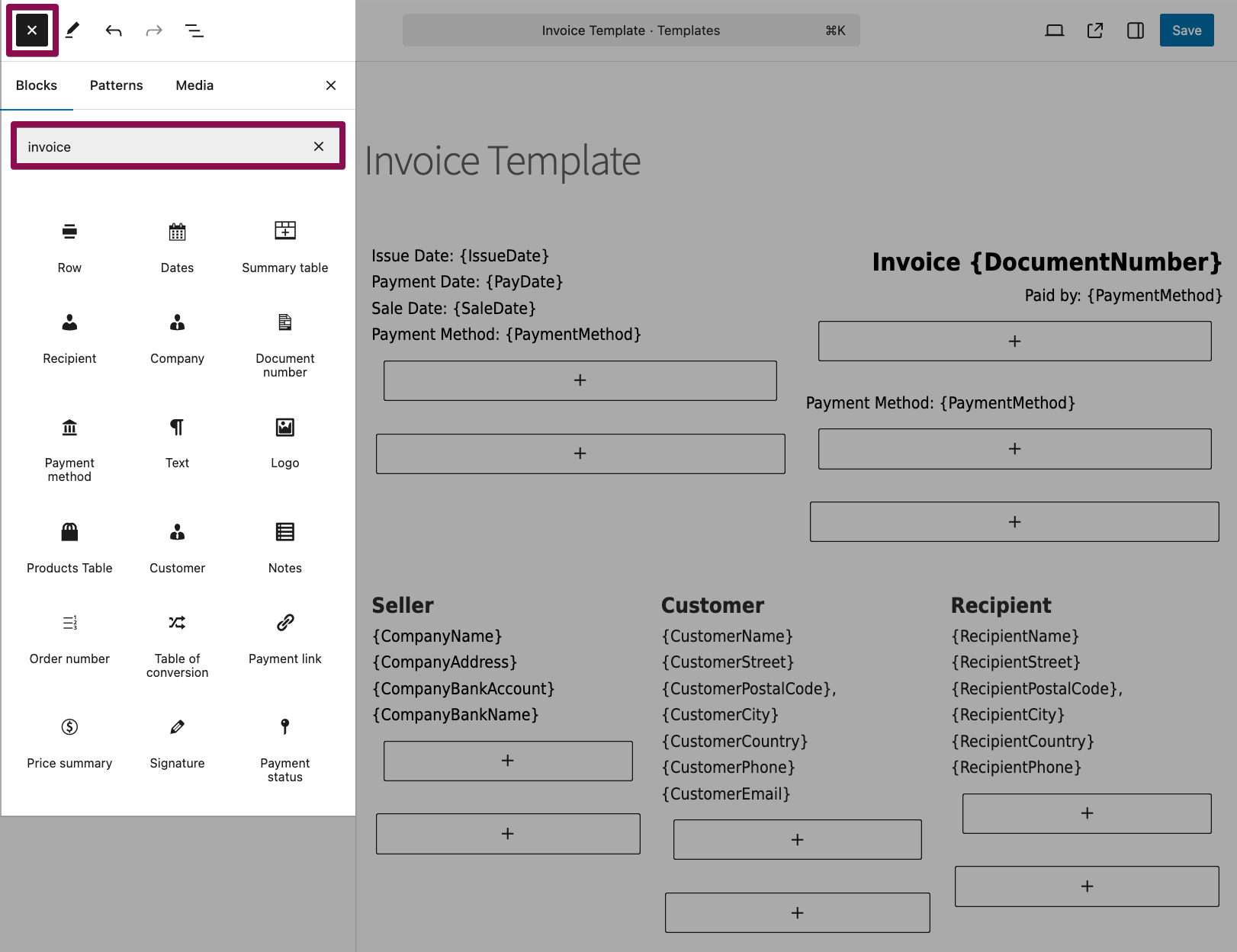 Gutenberg Invoice Template Editor In Woocommerce