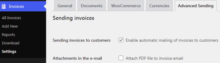 Flexible Invoices Advanced Sending Settings