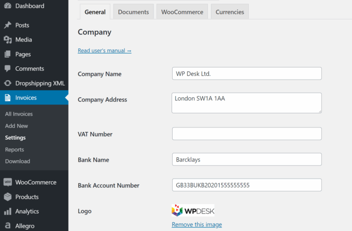 Flexible Invoices General Company Settings