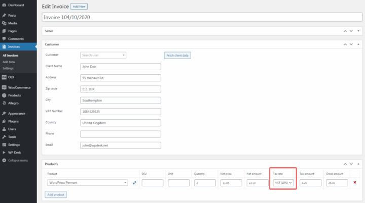 Flexible Invoices Tax Rate