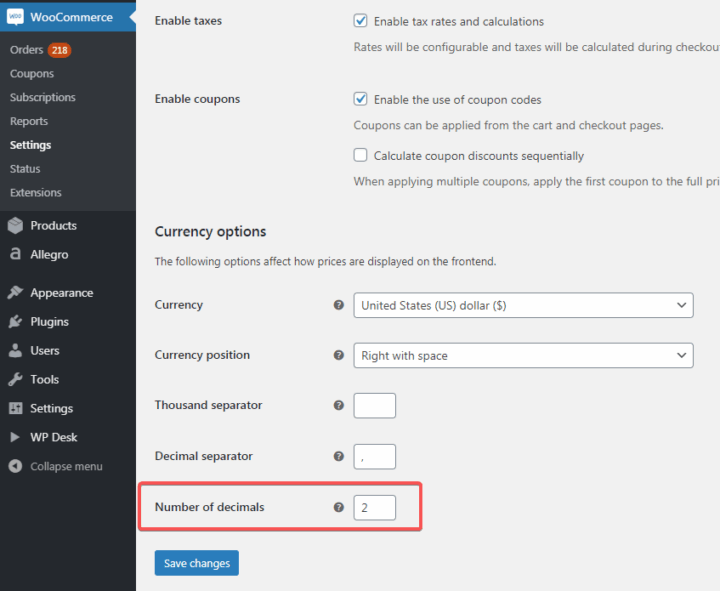 Woocommerce Decimals