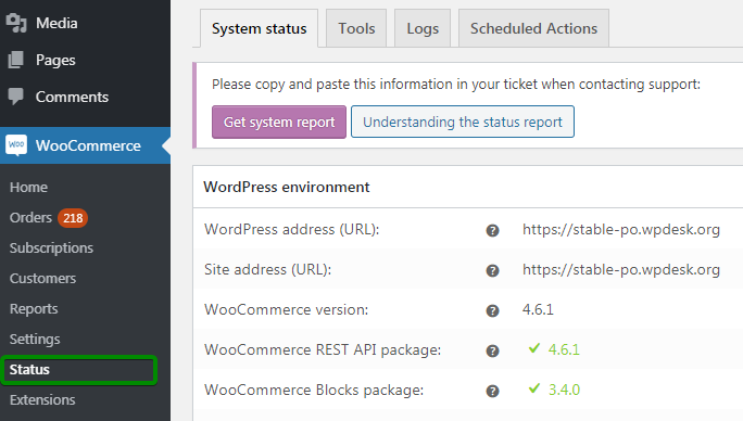 Woocommerce System Status