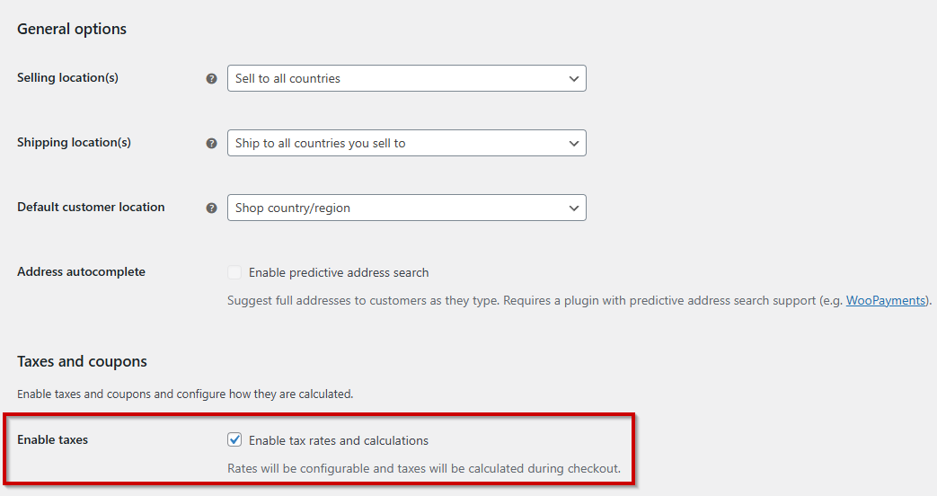 Woocommerce Enable Taxes