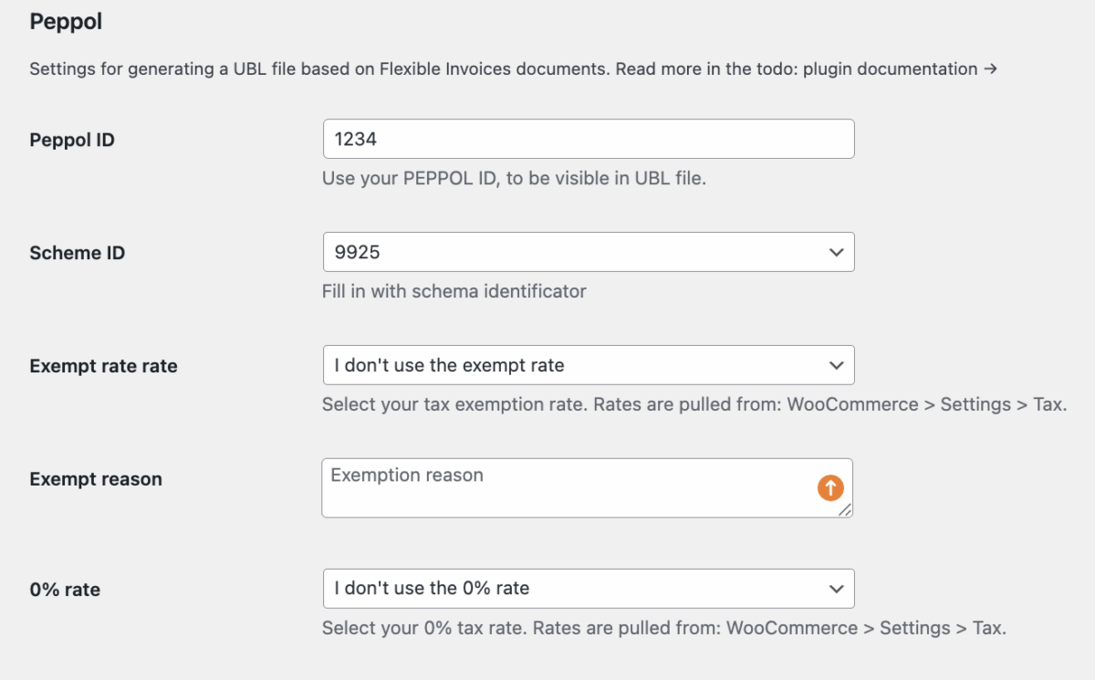 Flexible Invoices - Peppol for WooCommerce setup