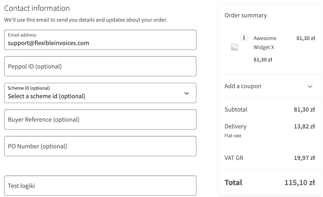 Peppol for WooCommerce - checkout form