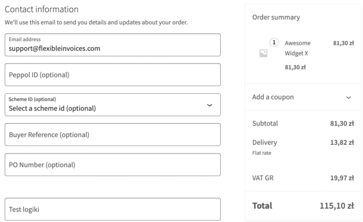 Peppol Form screen